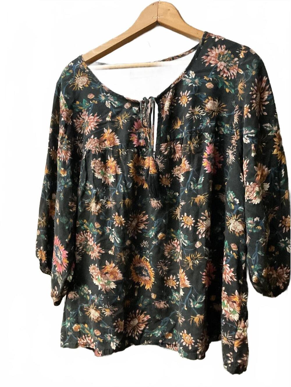 Natural Life Floral Print Long Sleeve Blouse Size L